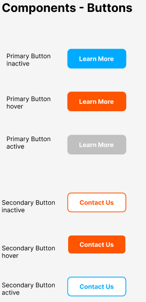 Website buttons and UI components for a manufacturing and distribution business site.